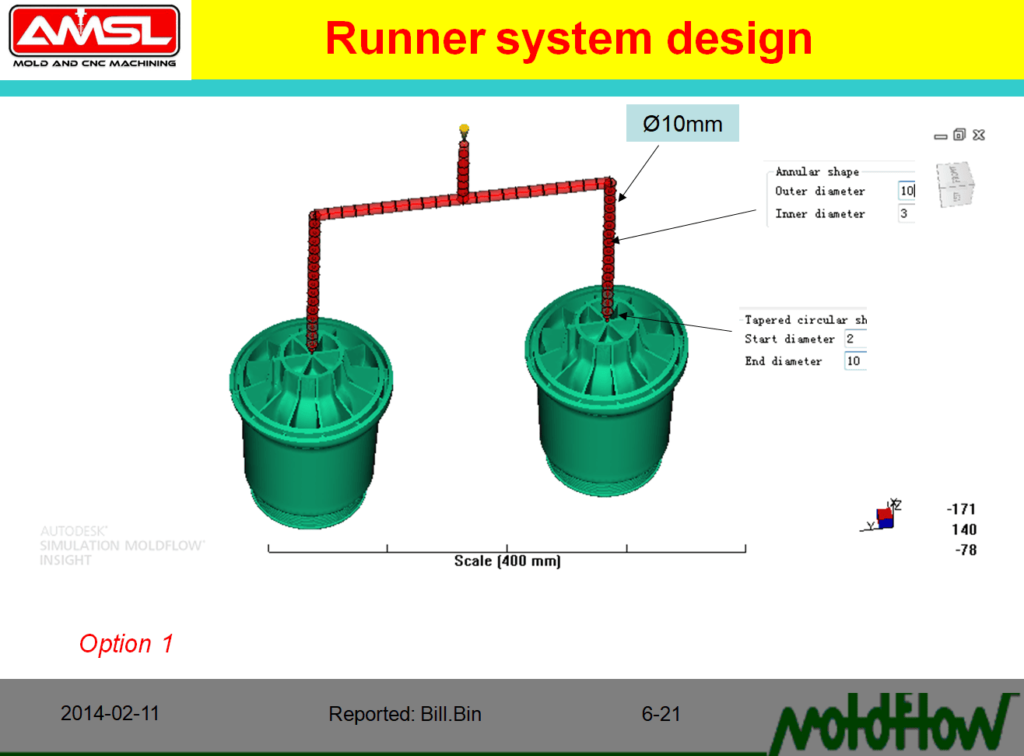 amsl-moldflow-anaylisy-automotive-piston-air-spring-Runner system design option 1